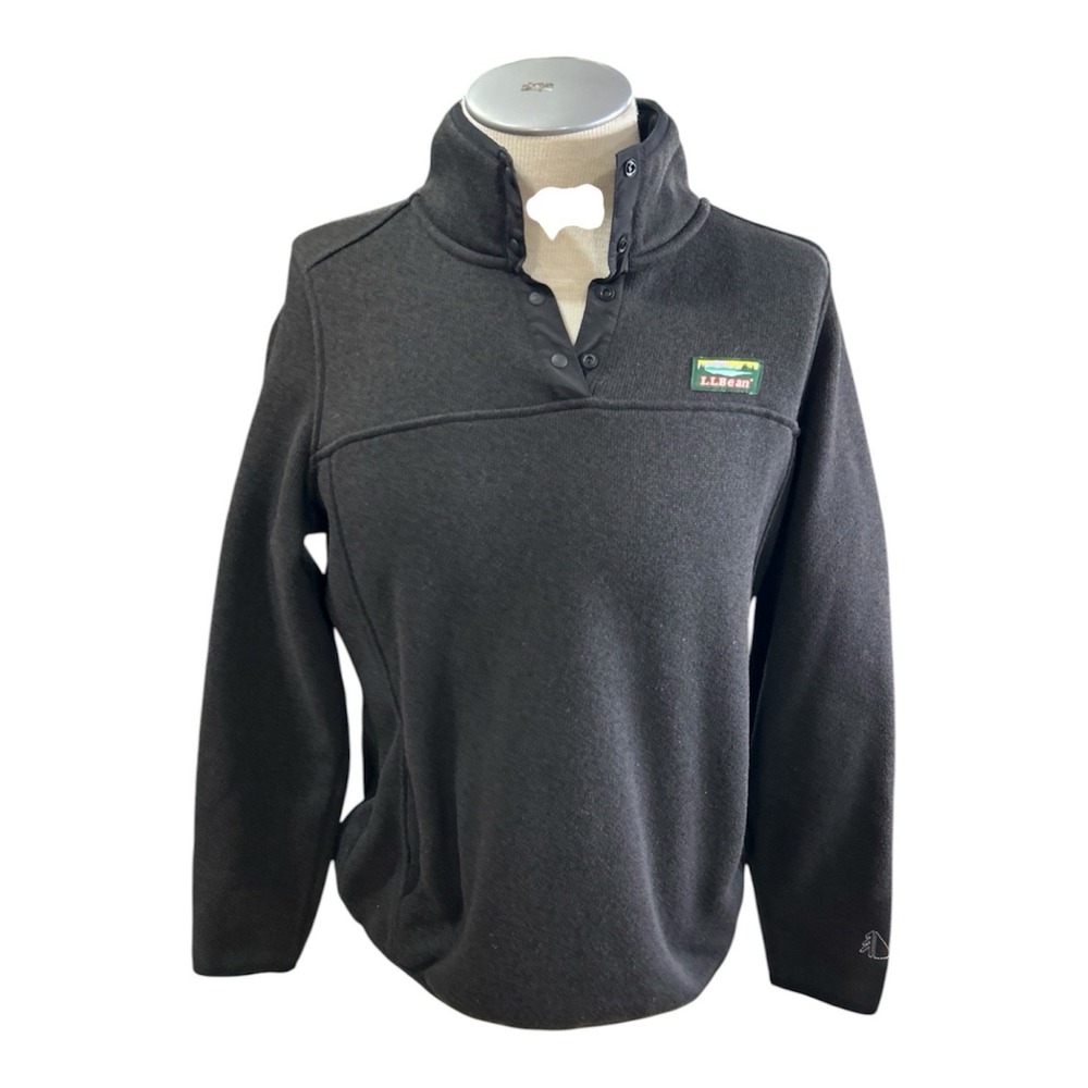 LL Bean Sweater Fleece Quarter Snap Pullover Sweatshirt Mens Large Black